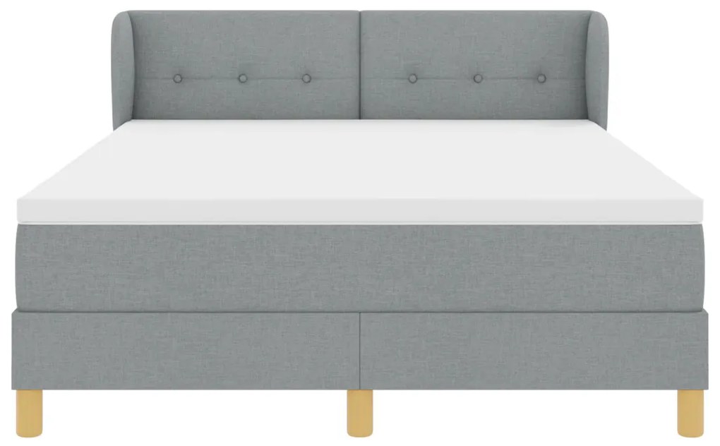 Boxspring Ágy Mattal - Világosszürke, 140x190 cm, Szövet
