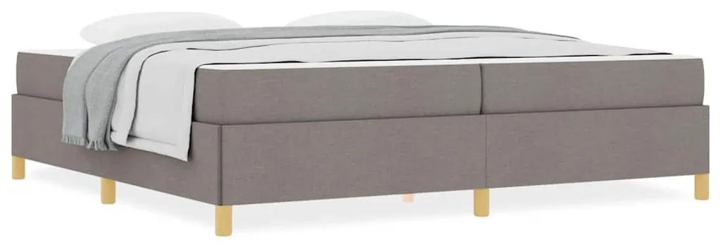 Boxrugós ágy matracmal Taupe és fehér 200 x 200 cm szövet
