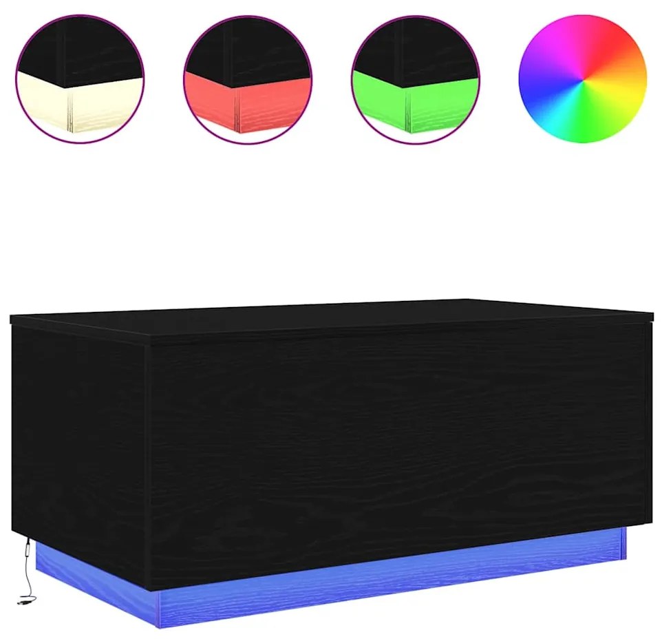 Fekete tölgy dohányzóasztal LED-lámpákkal 90x50x40 cm