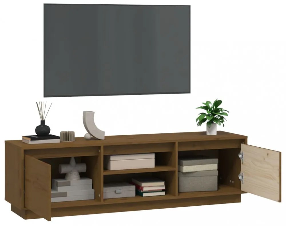 mézbarna tömör fenyőfa TV-szekrény 140 x 35 x 40 cm