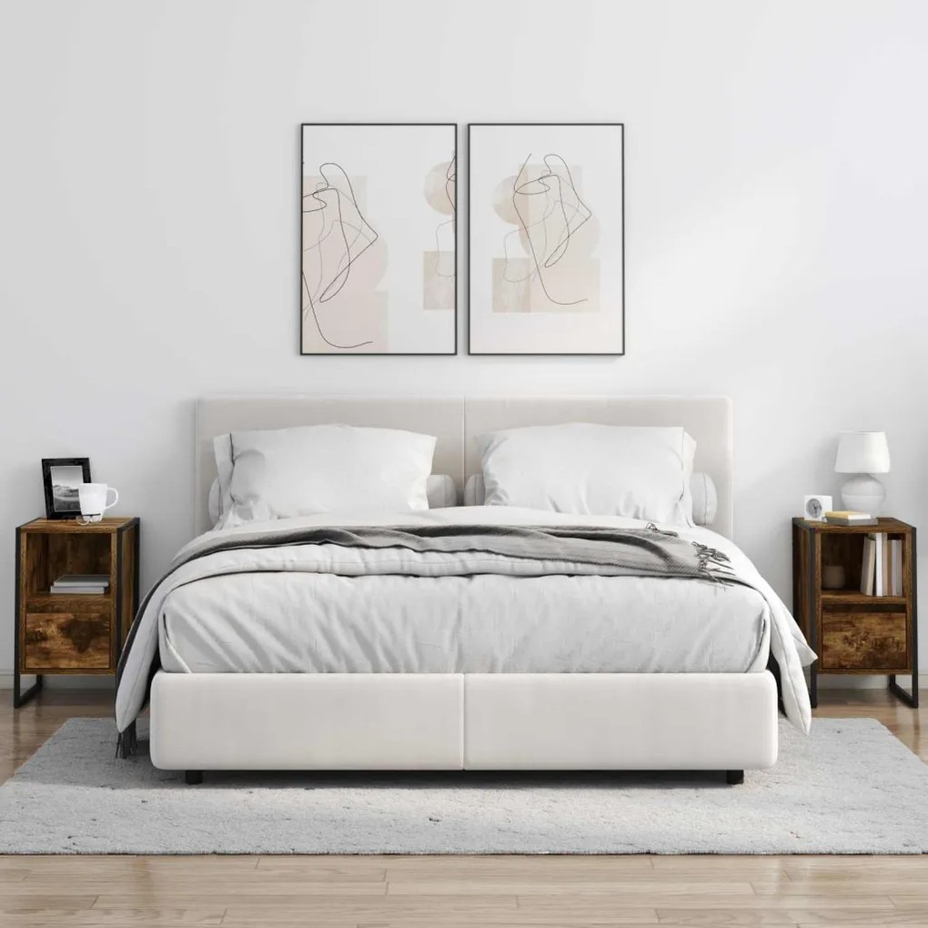 vidaXL Éjjeli asztal fiókkal Füstös tölgy 39,5 x 30 x 50 cm Faanyag