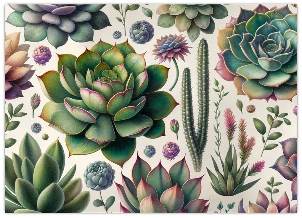 Üveg kép - Pozsgás növények (70x50 cm)