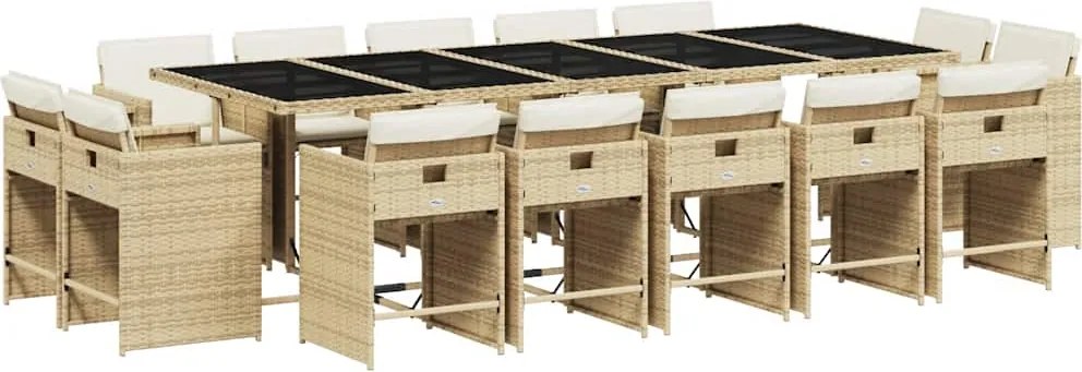 vidaXL 15 részes bézs polyrattan kerti étkezőgarnitúra párnákkal