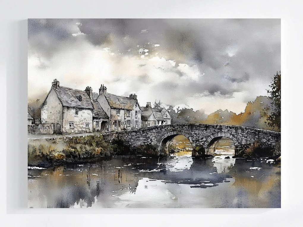 Vászonkép Canvas Tájkép Anglia Város Házak Folyó Híd 100x75