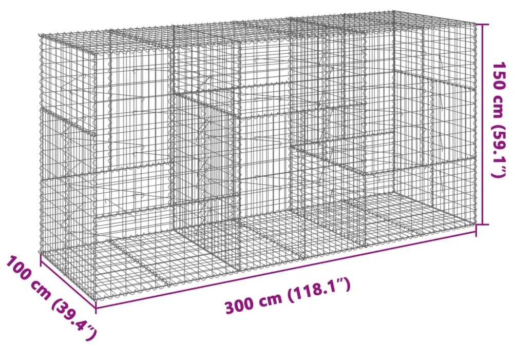 horganyzott vas gabion kosár fedéllel 300 x 100 x 150 cm