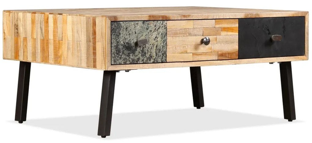 Tömör újrahasznosított tíkfa dohányzóasztal 90 x 65 x 40 cm