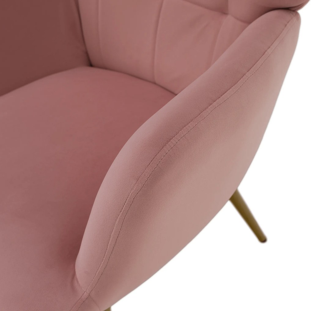 Fotel lábtartóval, rózsaszín Velvet szövet/tölgy, HABEN