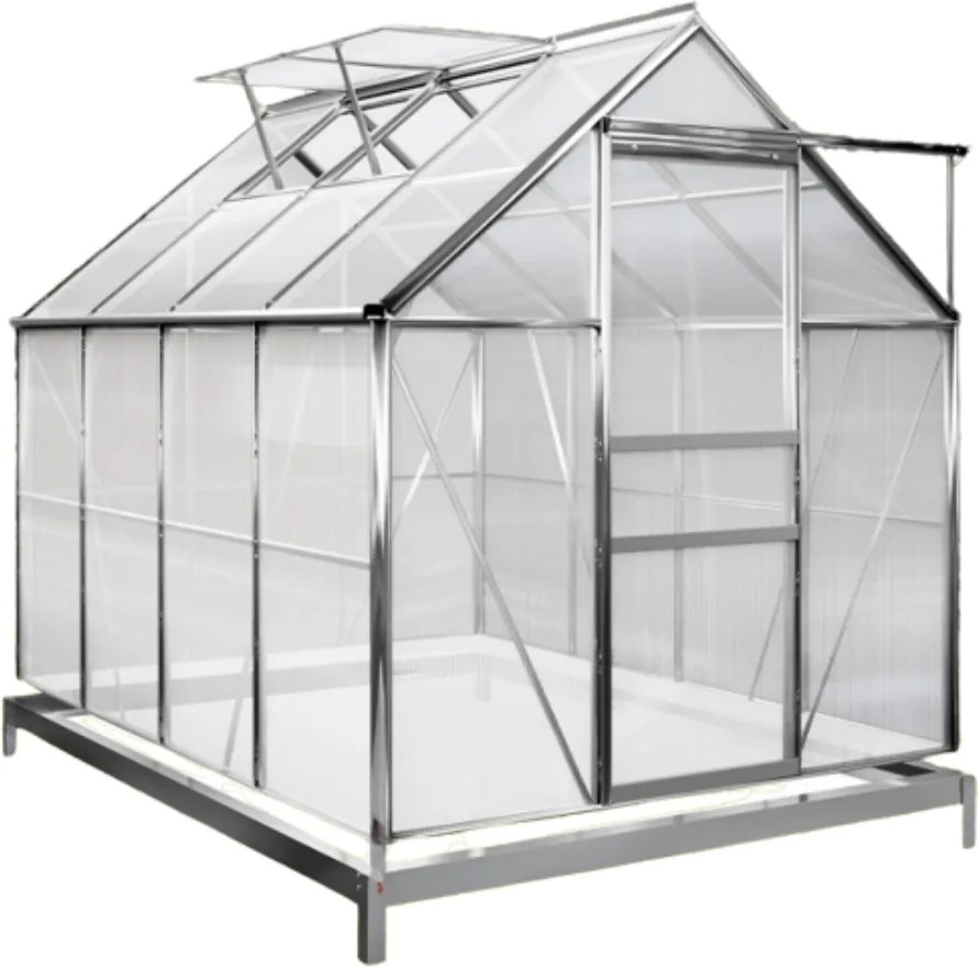 M4 polikarbonát kerti üvegház alappal, 250x190x195cm, átlátszó Gardebruk