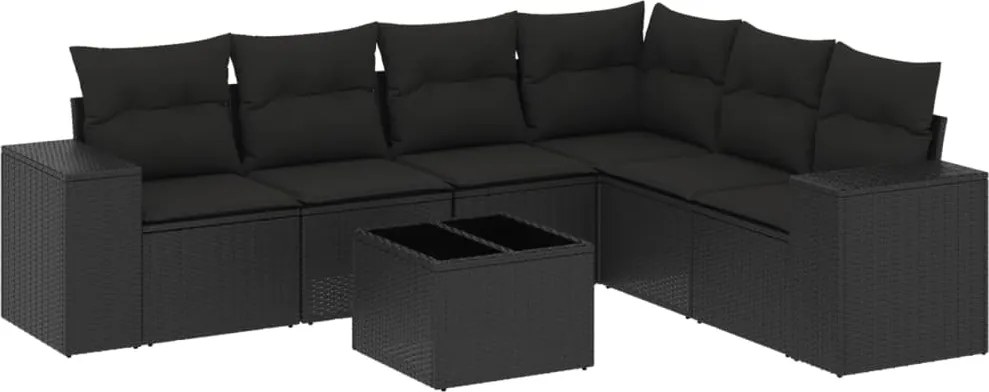 vidaXL 7 részes fekete polyrattan kerti ülőgarnitúra párnával