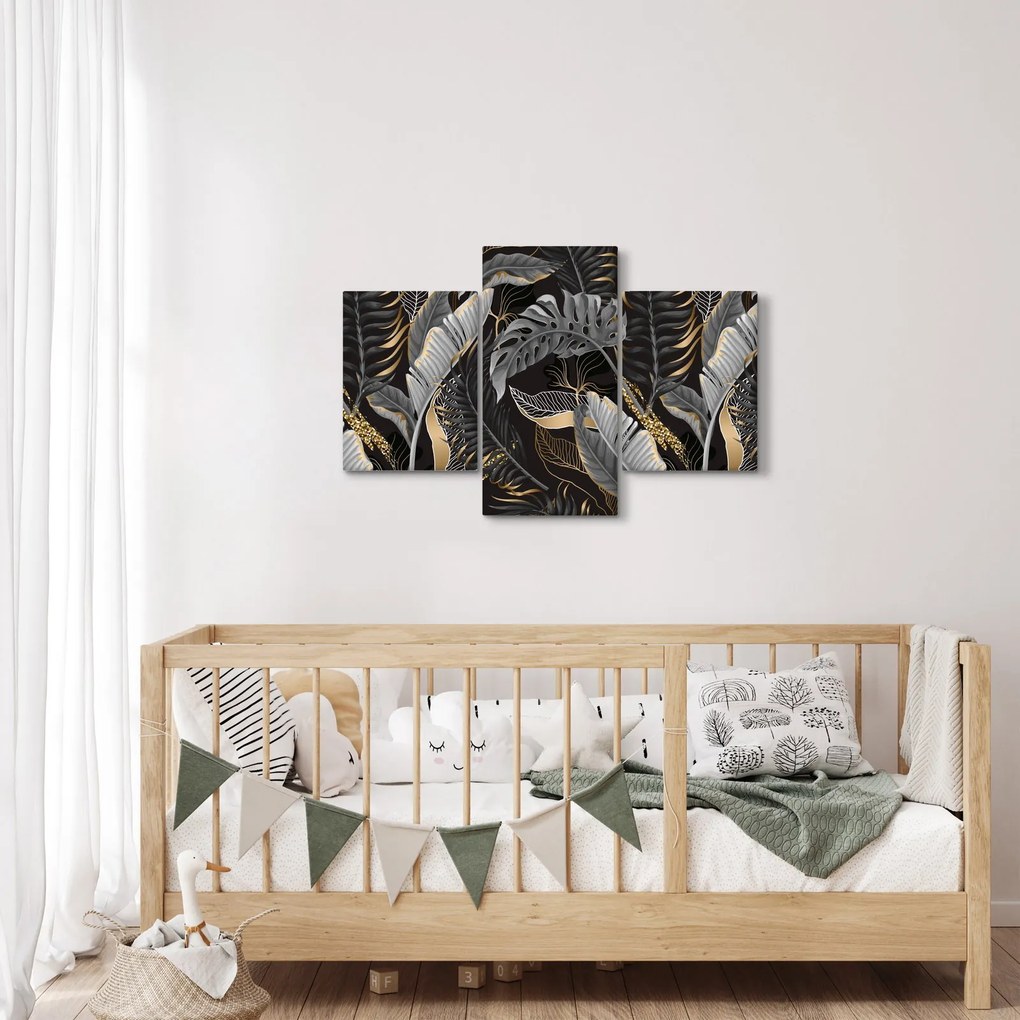Kép - Trópusi levelek fekete és arany színben (90x60 cm)