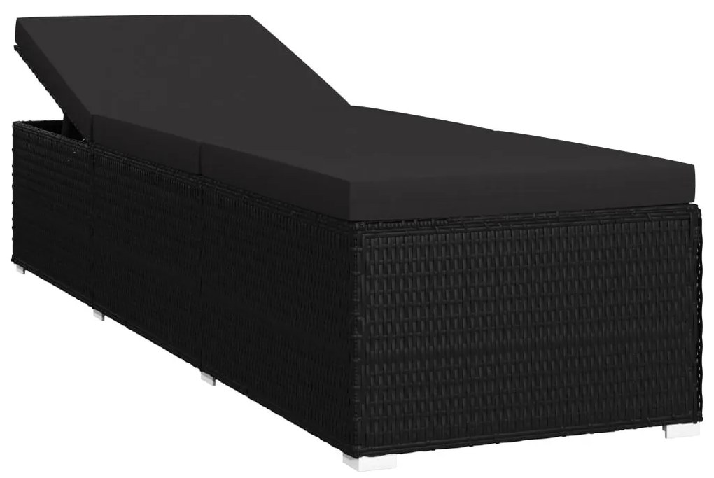Fekete polyrattan napozóágy párnával