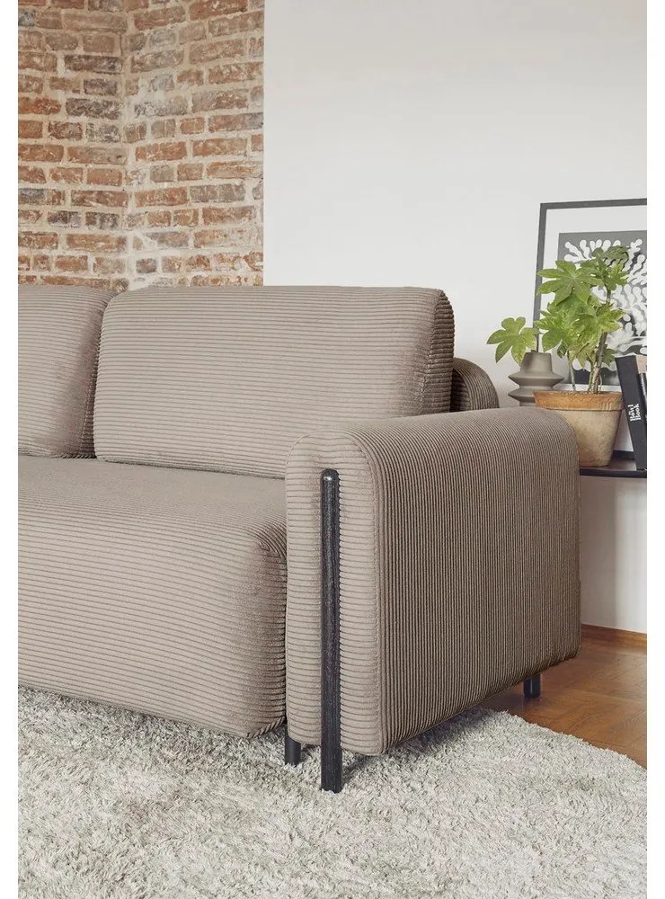 Világosbarna kordbársony kinyitható-tárolóhelyes kanapé 244 cm Arcadova – ELTAP