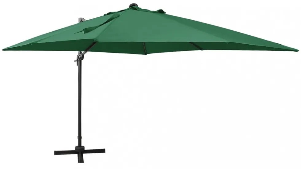 zöld konzolos napernyő rúddal és LED-fényekkel 300 cm