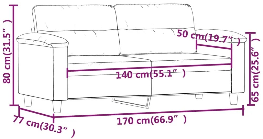 kétszemélyes világosszürke mikroszálas szövetkanapé 140 cm