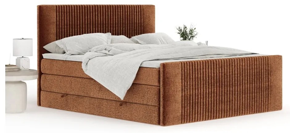 Narancssárga ágyneműtartós boxspring ágy 160x200 cm Bergamo – Maison de Rêve