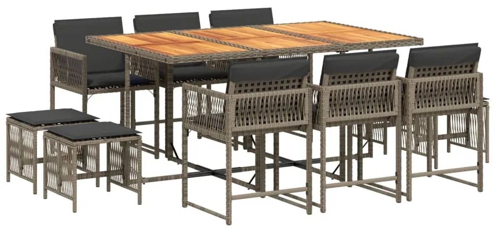 11 részes szürke polyrattan kerti ülőgarnitúra párnákkal