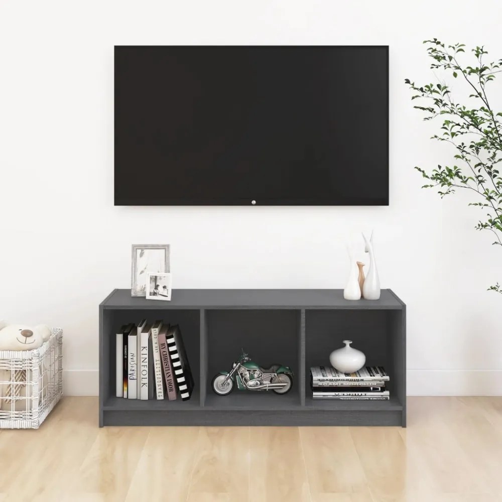 szürke tömör fenyőfa TV-szekrény 104 x 33 x 41 cm