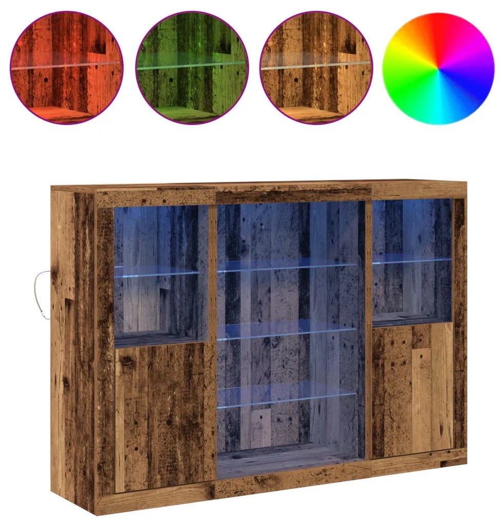 Büféasztal LED világítással Régi fa 142.5x37x100 cm Mérnöki fa