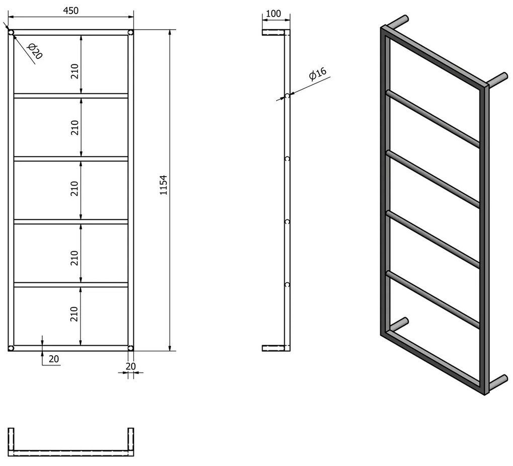 SAPHO Ska501 Ska falra szerelhető törölközőtartó45 x 115 x 10 cm, fekete matt