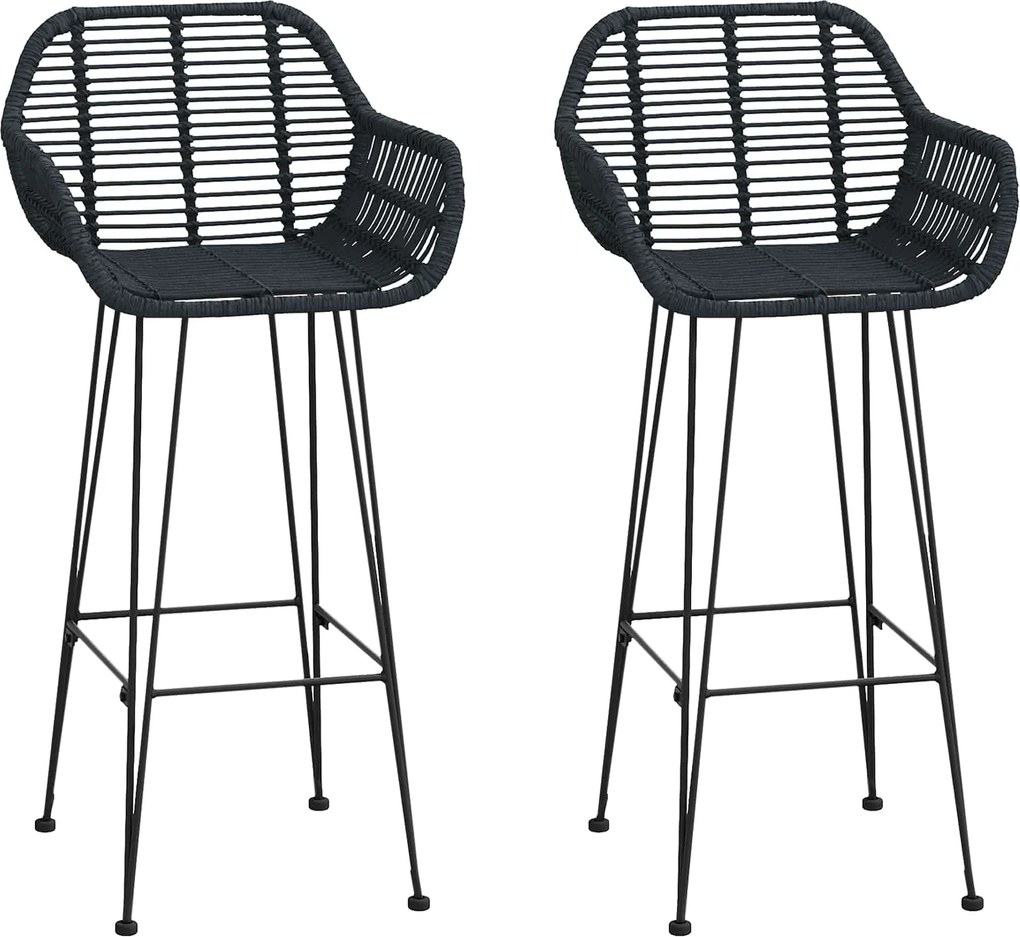 vidaXL Bárszék 2 pcs Fekete 55 x 52 x 105 cm Rattan és Vas
