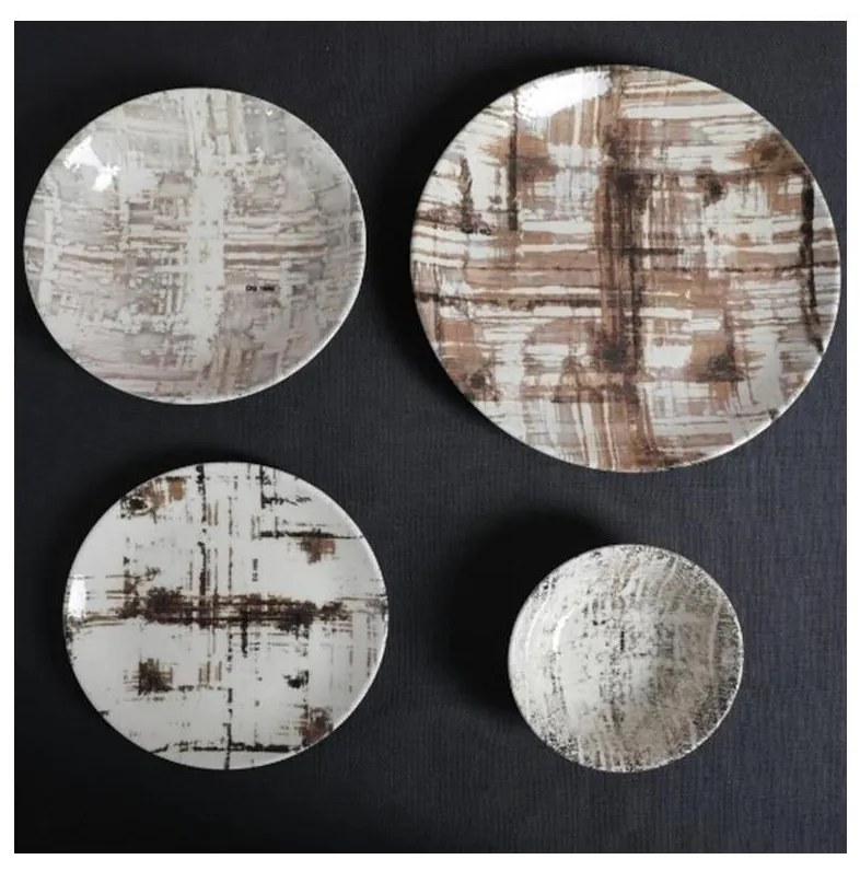 24 darabos barna-fehér porcelán étkészlet