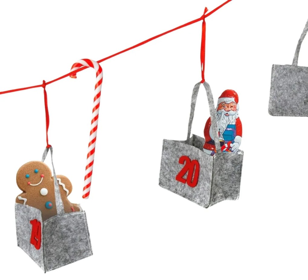 Függő adventi naptár BAGLANDER 5 m, szürke
