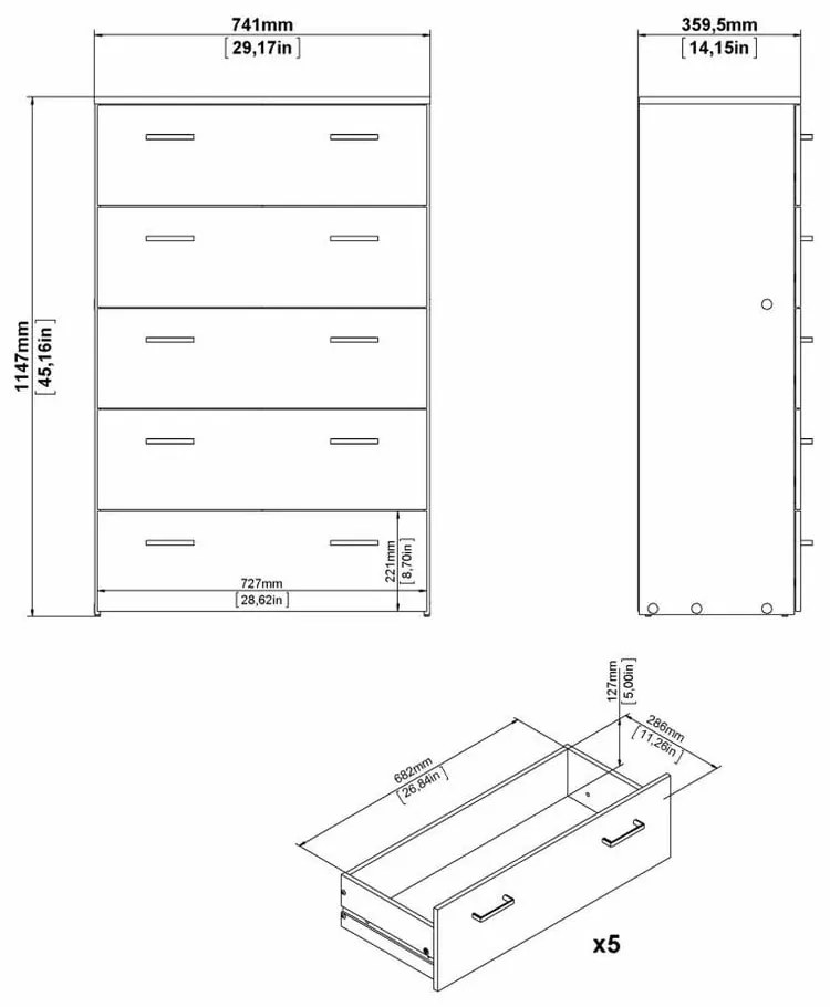 Fehér magas komód 74x115 cm Space – Tvilum