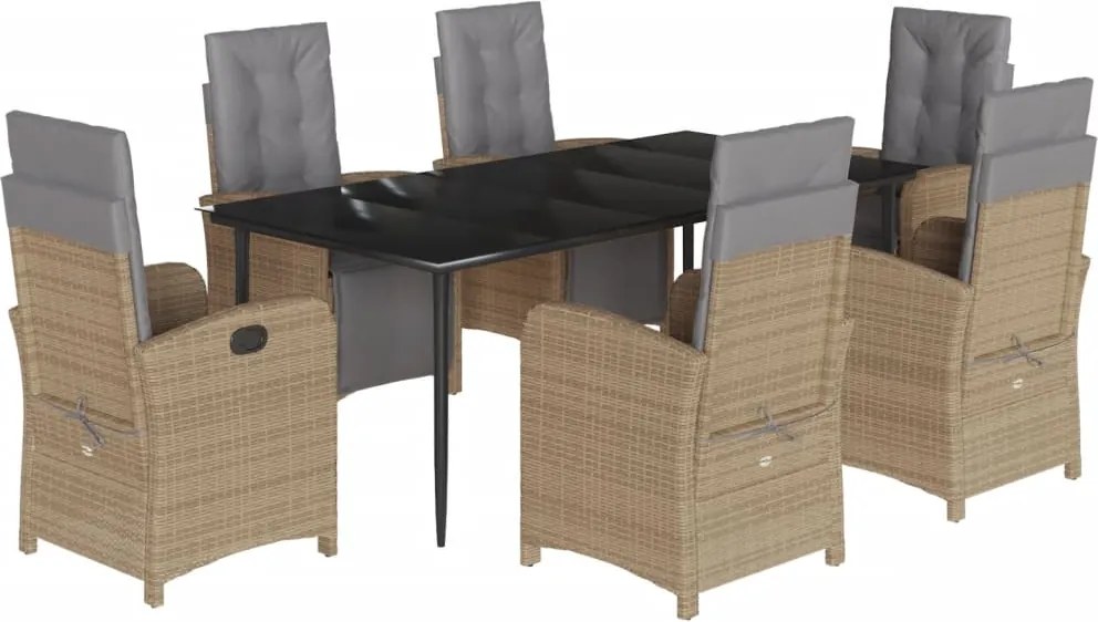 vidaXL 7 részes bézs polyrattan kerti étkezőgarnitúra párnákkal
