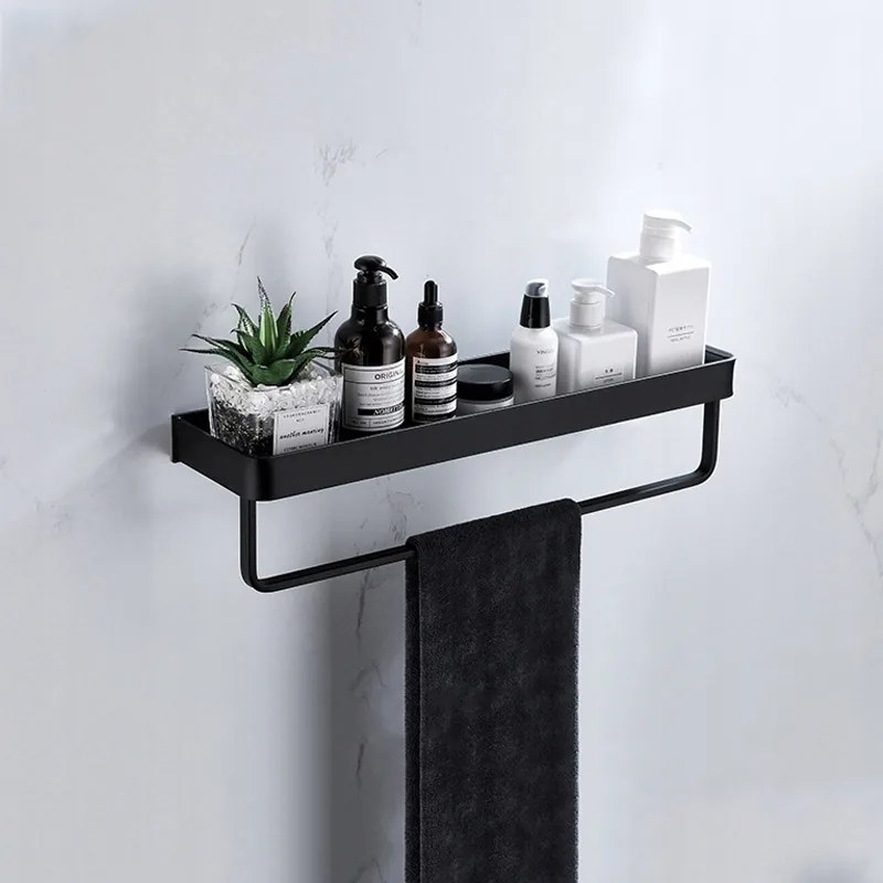Fürdőszobai Polc Törölközőtartó Fekete 40cm