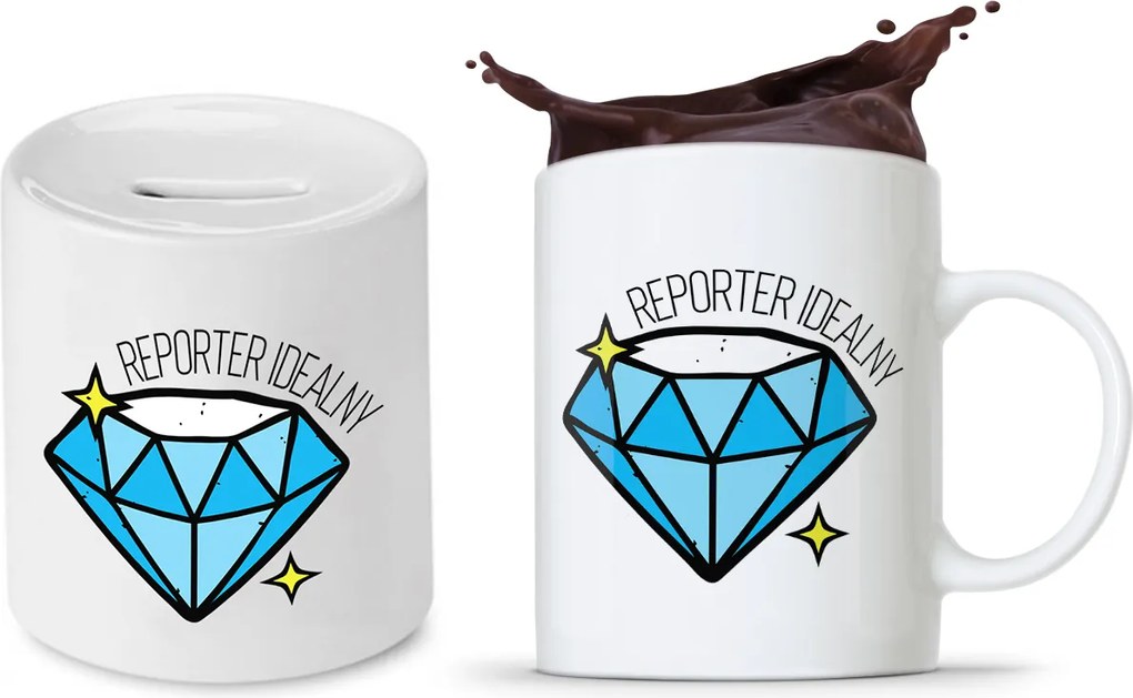 Újságírónak Ajándék Bögre Persely Szett fényképes nyomtatással