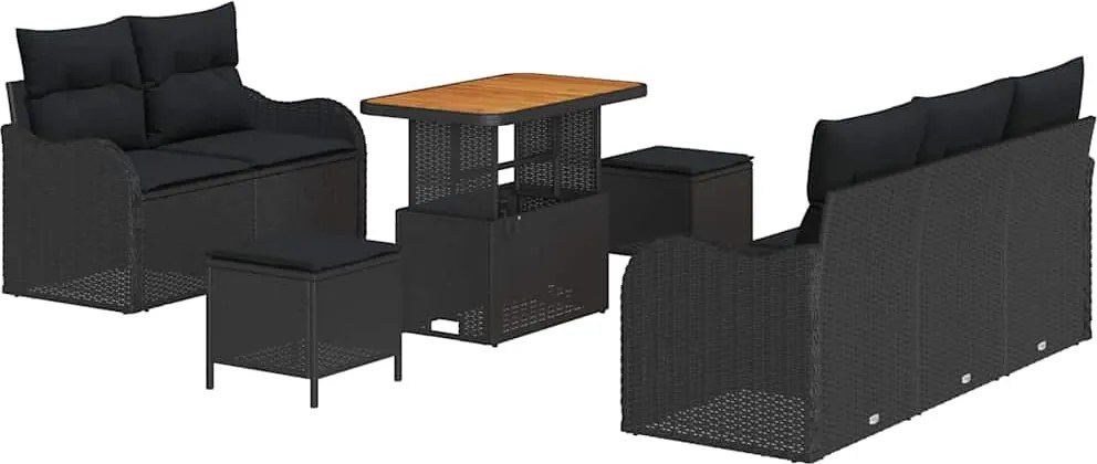 vidaXL Kerti Kanapé Szett párnával 8 pcs Fekete polirattan