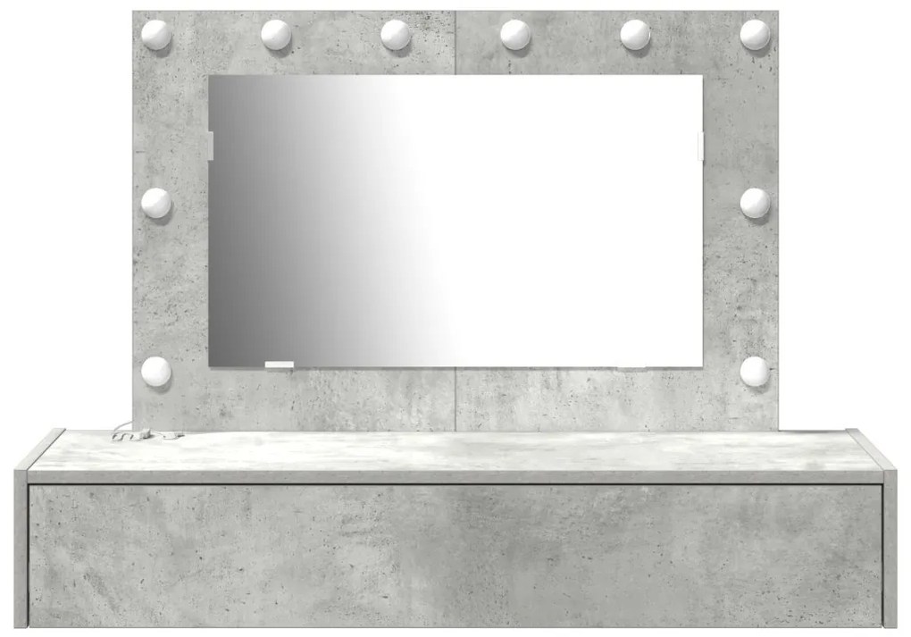 vidaXL Öltözködőasztal tükör lámpákkal Szürke 100 x 40 x 70 cm Faanyag