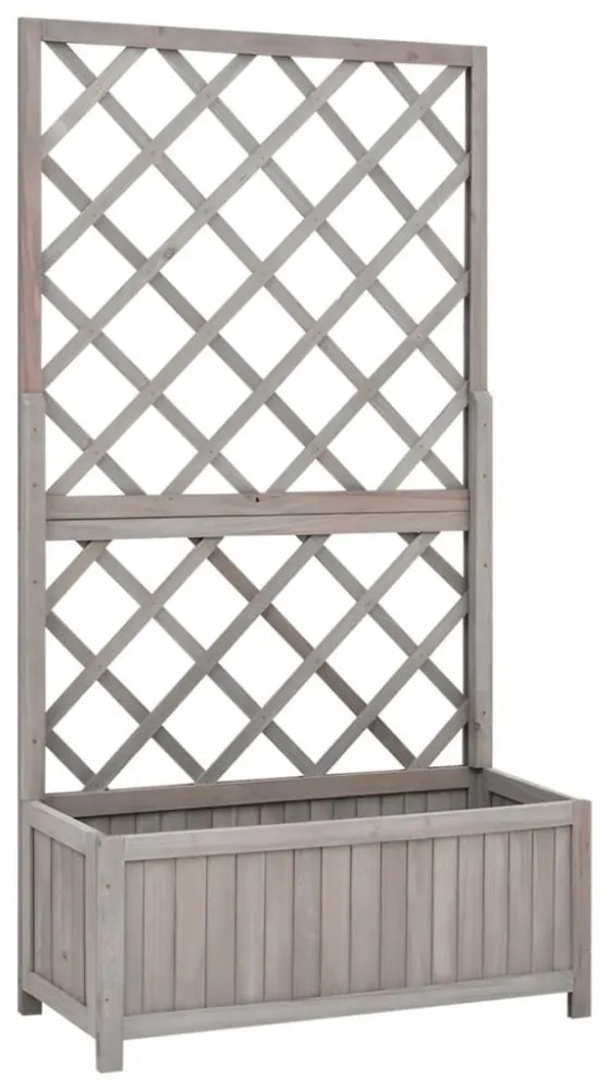 szürke tömör fenyőfa rácsos kerti ültetőláda 70 x 30 x 135 cm