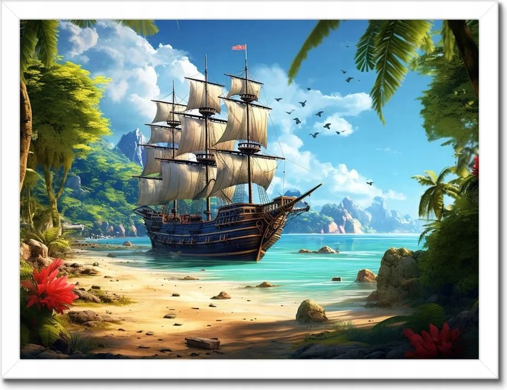 Poszterek keretben 40x30 Hajó a paradicsomi szigeten