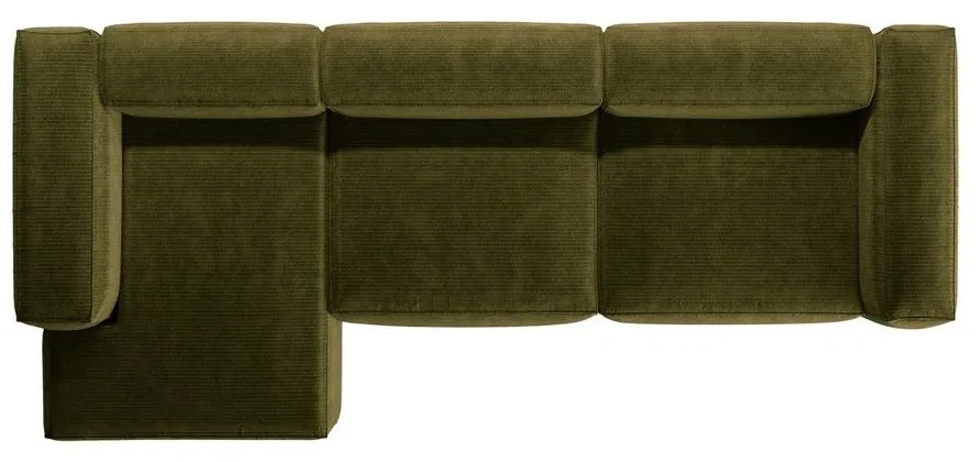 Zöld kordbársony sarokkanapé (bal oldali-heverő résszel) Bergano – Cosmopolitan Design