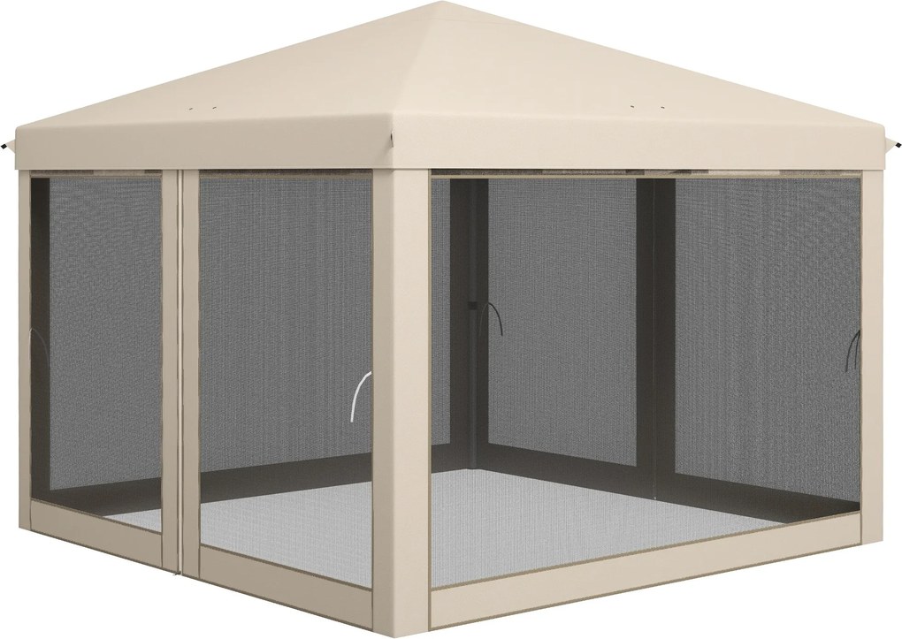 Outsunny 3x3 összecsukható pavilon kültéri kerthez, hordozható napernyő szúnyoghálóval, hordtáskával, acélváz és tartós Oxford szövet partikhoz, kempi