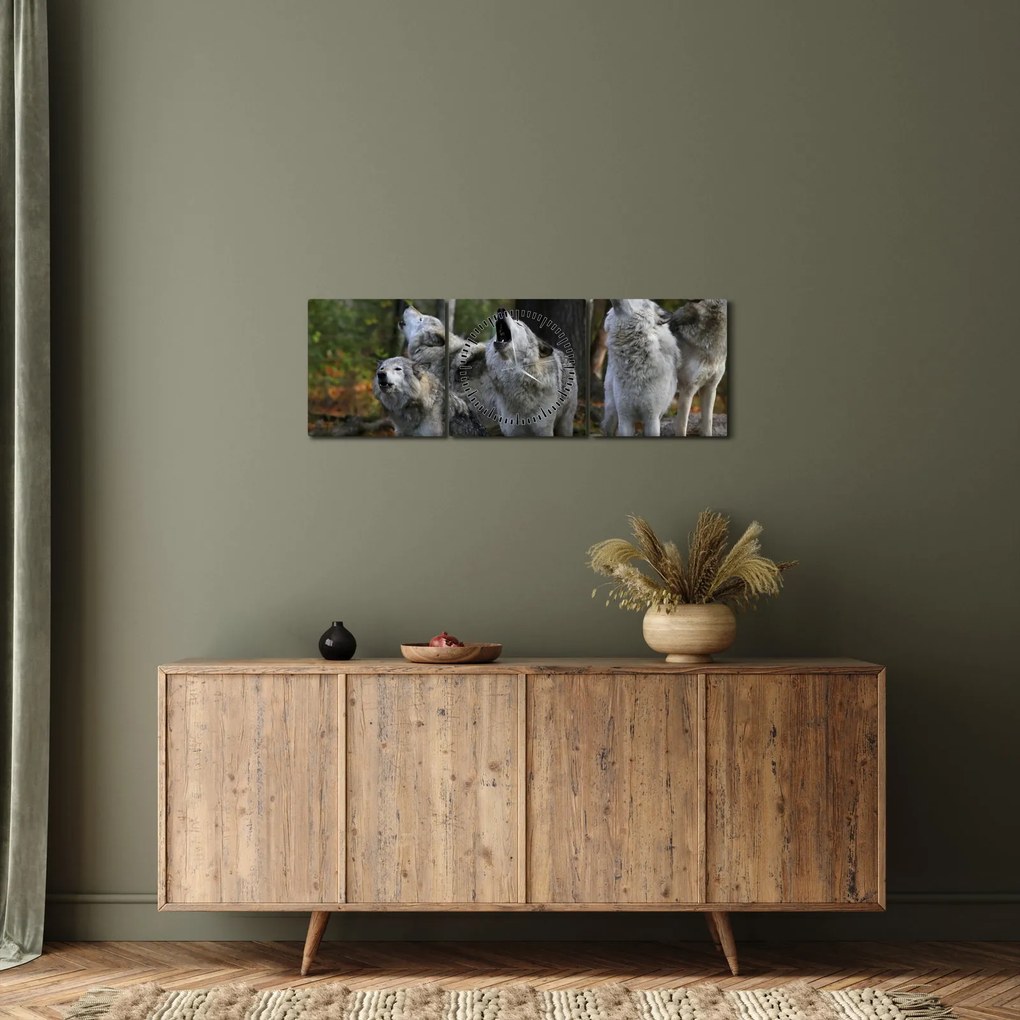 Kép - Farkasok a sziklán (órával) (90x30 cm)