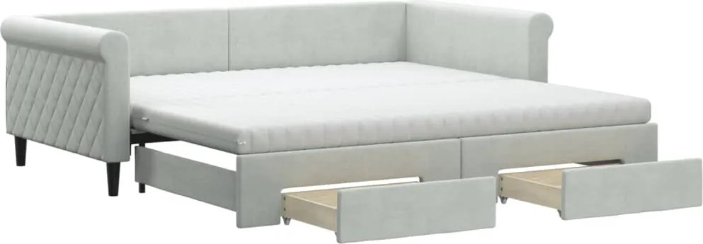 vidaXL világosszürke kihúzható bársony heverő fiókkal 100 x 200 cm