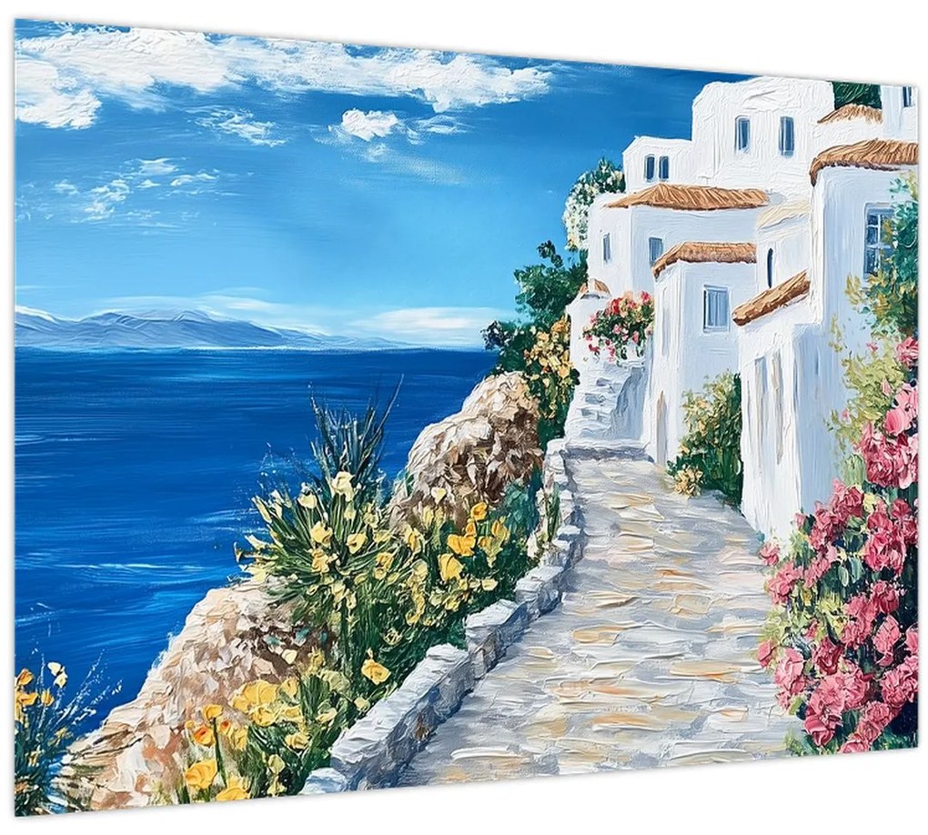 Üveg kép - Sikátor a tenger mellett (70x50 cm)
