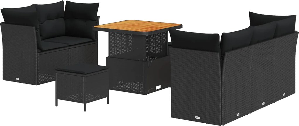 vidaXL Kerti Kanapé Szett párnával tárolóval 8 pcs Fekete