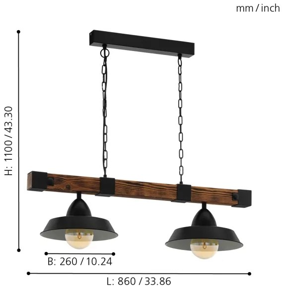 Eglo 44085 - Láncos csillár OLDBURY 2xE27/60W/230V