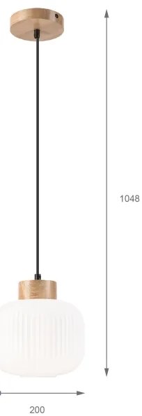 Csillár zsinóron HARMONY 1xE27/15W/230V átm. 20 cm fehér/tölgy