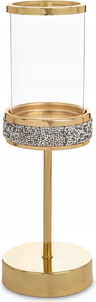 Arany gyertyatartó csillogó kristályokkal dekoratív lampion a gyertyához