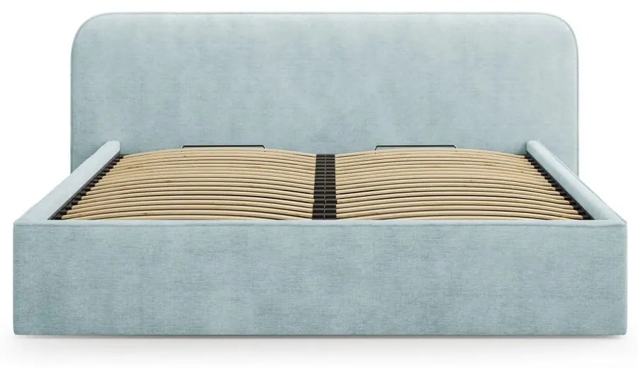 Mentazöld kárpitozott ágyneműtartós franciaágy ágyráccsal 160x200 cm Elizabeth – Micadoni