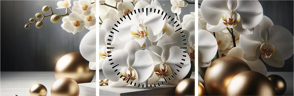 Kép - Orchidea és aranygolyók (órával) (90x30 cm)