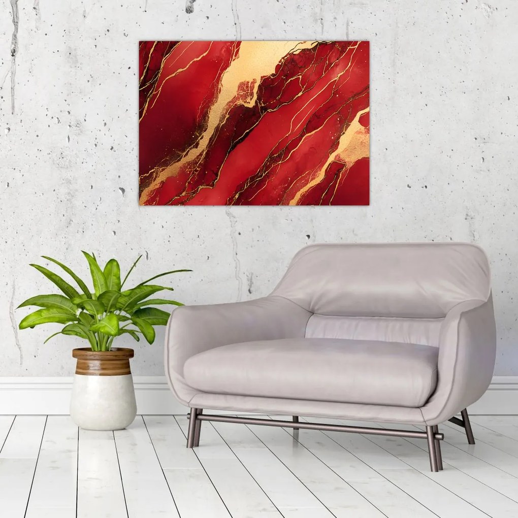 Üveg kép - Vörös-arany márvány (70x50 cm)