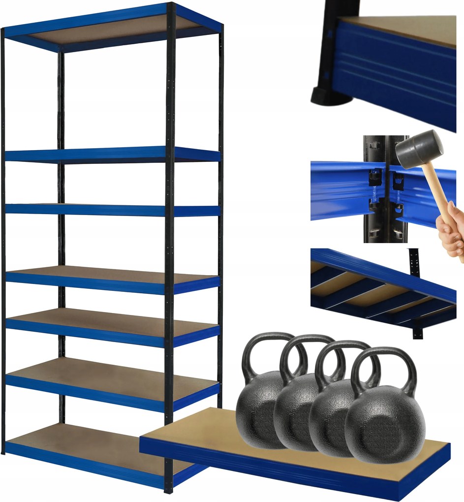 Tárolószekrény fém állvány Helios 270x100x50cm 7Px400kg Tömör Kék