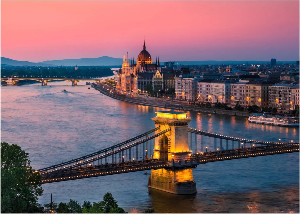 Kép - panoráma a városra, Budapest, Magyarország (üvegen) (70x50 cm)