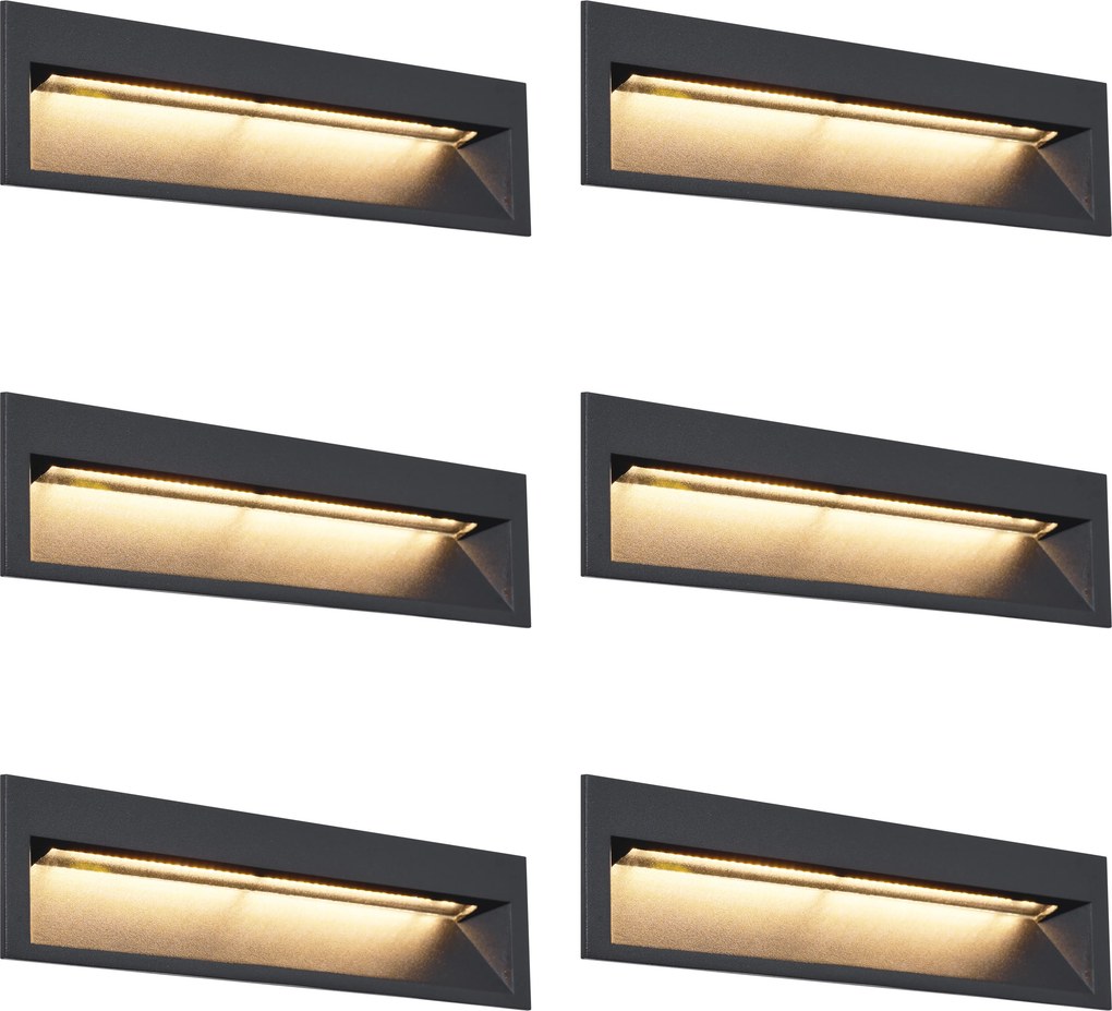 6 darabos modern süllyesztett fali lámpa fekete 28 cm LED-del IP65 - Mert