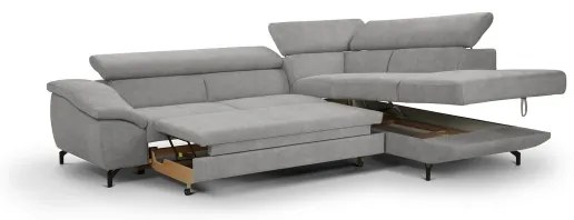 Bővíthető sarokkanapé tárolóval, L-alakú BRESCIA jobb szürke
